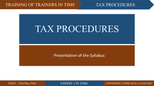 Training of Trainers in TIMS: Tax Procedures Syllabus