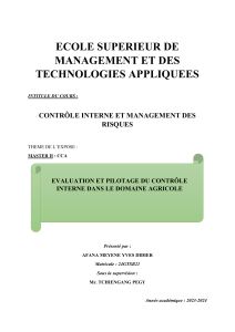 Evaluation et Pilotage du Contr&ocirc;le Interne dans le Domaine Agricole