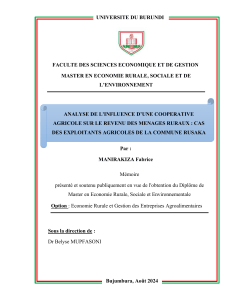 Influence d'une coop&eacute;rative agricole sur le revenu rural : &eacute;tude de Rusaka