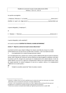 Mod&egrave;le de contrat de travail &agrave; dur&eacute;e d&eacute;termin&eacute;e (CDD)