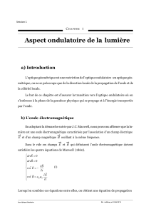 Cours d'optique ondulatoire : Aspect ondulatoire de la lumi&egrave;re