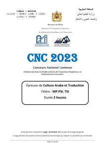 Feuille d'examen Culture Arabe Traduction CNC 2023