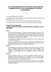 Acte Uniforme OHADA sur les Soci&eacute;t&eacute;s Commerciales et GIE