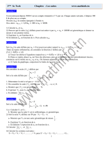 Exercices de suites math&eacute;matiques 3&egrave;me Sc Tech