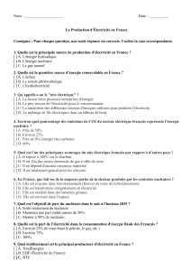 Quiz sur la Production d'&Eacute;lectricit&eacute; en France