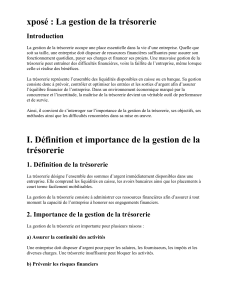 Gestion de la tr&eacute;sorerie