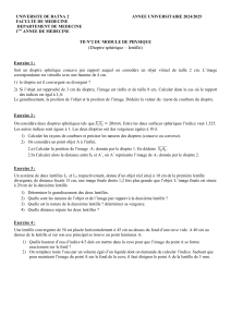 TD N&deg;2 Physique: Dioptres et Lentilles