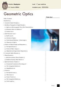 Geometric Optics Lecture Notes - Biophysics 1st Year