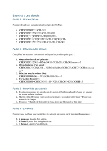 Exercice sur les alcools : nomenclature, r&eacute;actions, propri&eacute;t&eacute;s