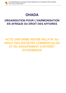 Acte Uniforme R&eacute;vis&eacute; OHADA 2014 Droit Soci&eacute;t&eacute;s Commerciales