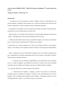 Notes de cours Irrigation - Drainage 3&egrave;me ann&eacute;e Licence Eau et Sol