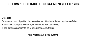 Cours Electricit&eacute; du B&acirc;timent (ELEC 203) &ndash; &Eacute;clairage et Installations