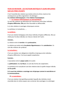 Fiche de r&eacute;vision : Facteurs biotiques et leurs influences