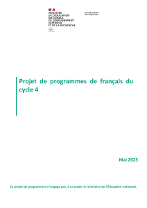 Projet de programmes fran&ccedil;ais cycle 4 - Mai 2025
