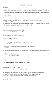 Syst&egrave;me d'Ordre 2 : D&eacute;finition et Fonction de Transfert