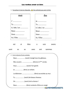 French Verbs Avoir and Etre Worksheet Exercises