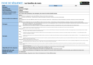 Fiche de s&eacute;quence : Les familles de mots - CE2
