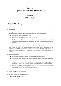 Chapter III: Arrays - Algorithms and Data Structures I
