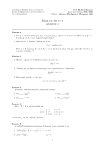 TD Analyse 1 - Exercices de Limites et Continuit&eacute;