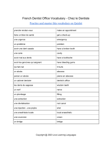 Vocabulaire Dentiste Fran&ccedil;ais - Chez le Dentiste
