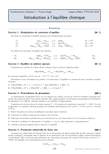 Exercices d'&eacute;quilibre chimique - PTSI