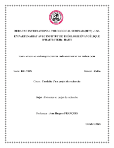 Proposition de recherche : Impact de la formation des disciples sur la maturit&eacute; spirituelle