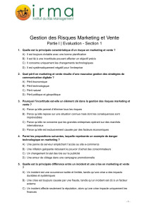 &Eacute;valuation des Risques Marketing et Vente | Quiz Partie I