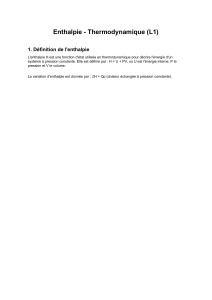 Enthalpie - Thermodynamique (L1) : D&eacute;finition et Applications