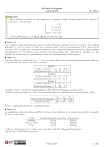 M&eacute;thode du simplexe - Fiche TD n&deg;2