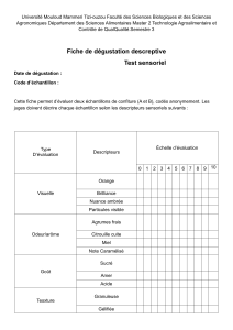 Fiche de d&eacute;gustation descriptive - Test sensoriel