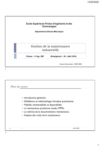 Gestion de la maintenance industrielle - Cours universitaire