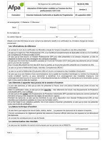 Attestation d'information candidat - Examen certification Afpa