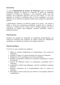Cours d'&Eacute;pist&eacute;mologie des Sciences de l'&Eacute;ducation