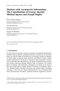 Markets with Asymmetric Information: Akerlof, Spence, Stiglitz Contributions