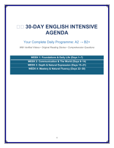 30-Day English Intensive Agenda: A2 to B2+ Daily Program