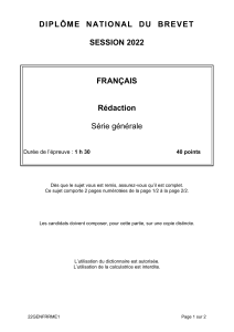 Dipl&ocirc;me National du Brevet 2022 - Fran&ccedil;ais R&eacute;daction