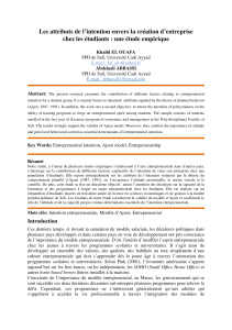 Les attributs de l'intention entrepreneuriale chez les &eacute;tudiants : &eacute;tude empirique