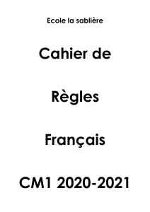 Cahier de R&egrave;gles Fran&ccedil;ais CM1 2020-2021