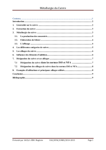 M&eacute;tallurgie du Cuivre : Extraction, Alliages, Normes