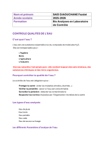 Contr&ocirc;le Qualit&eacute;s de l'Eau : Analyse et Param&egrave;tres