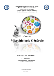 Cours de Microbiologie G&eacute;n&eacute;rale - Universit&eacute; Fr&egrave;res Mentouri-Constantine 1