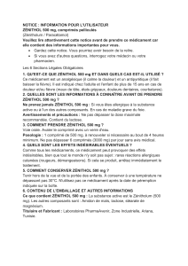 Notice d'utilisation Z&eacute;nithol 500 mg : Parac&eacute;tamol, analg&eacute;sique et antipyr&eacute;tique