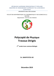 Polycopi&eacute; de Physique pour &Eacute;tudiants en Biologie - Universit&eacute; 8 Mai 1945 Guelma