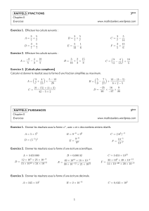 Exercices de math 3&egrave;me : Fractions, Puissances, Vitesse