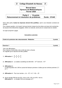 Examen de math&eacute;matiques Brevet blanc f&eacute;vrier 2026