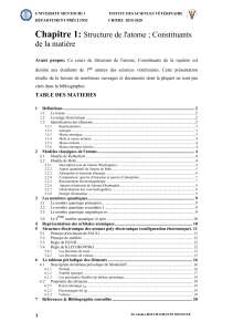 Chapitre 1 : Structure de l'atome ; Constituants de la mati&egrave;re - Cours de chimie