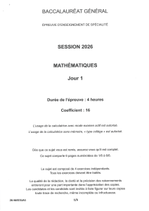 2026 French Baccalaur&eacute;at Math Exam Day 1