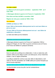 Dates Cl&eacute;s de la Seconde Guerre Mondiale en France