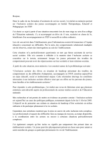 M&eacute;moire sur l'inclusion scolaire des jeunes en ITEP