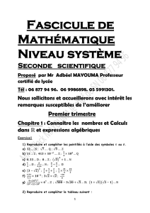 Fascicule de Math&eacute;matiques pour Seconde Scientifique - Chapitre 1